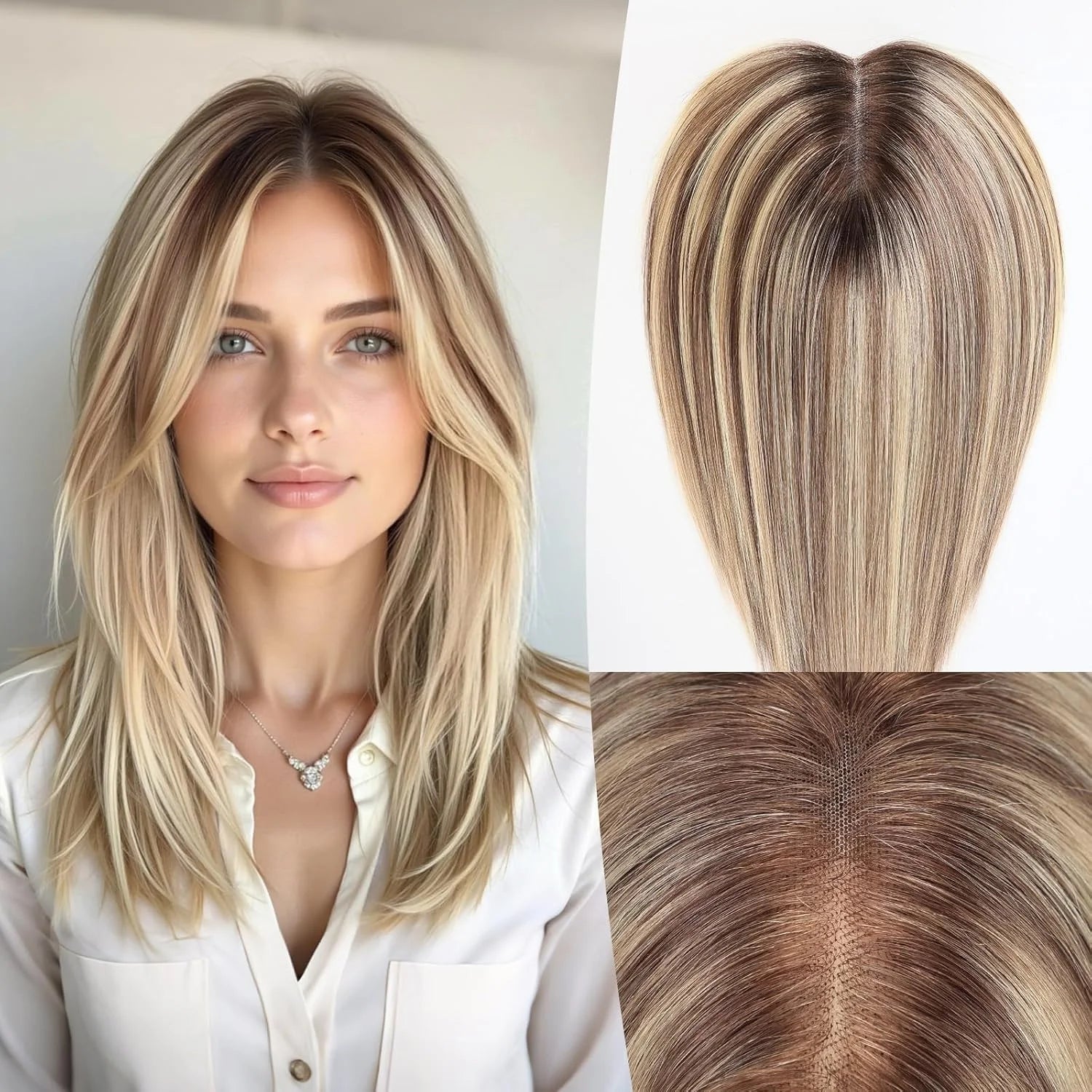 Rooted Mixed Ash Blonde Clip In Hair Pieces for Women