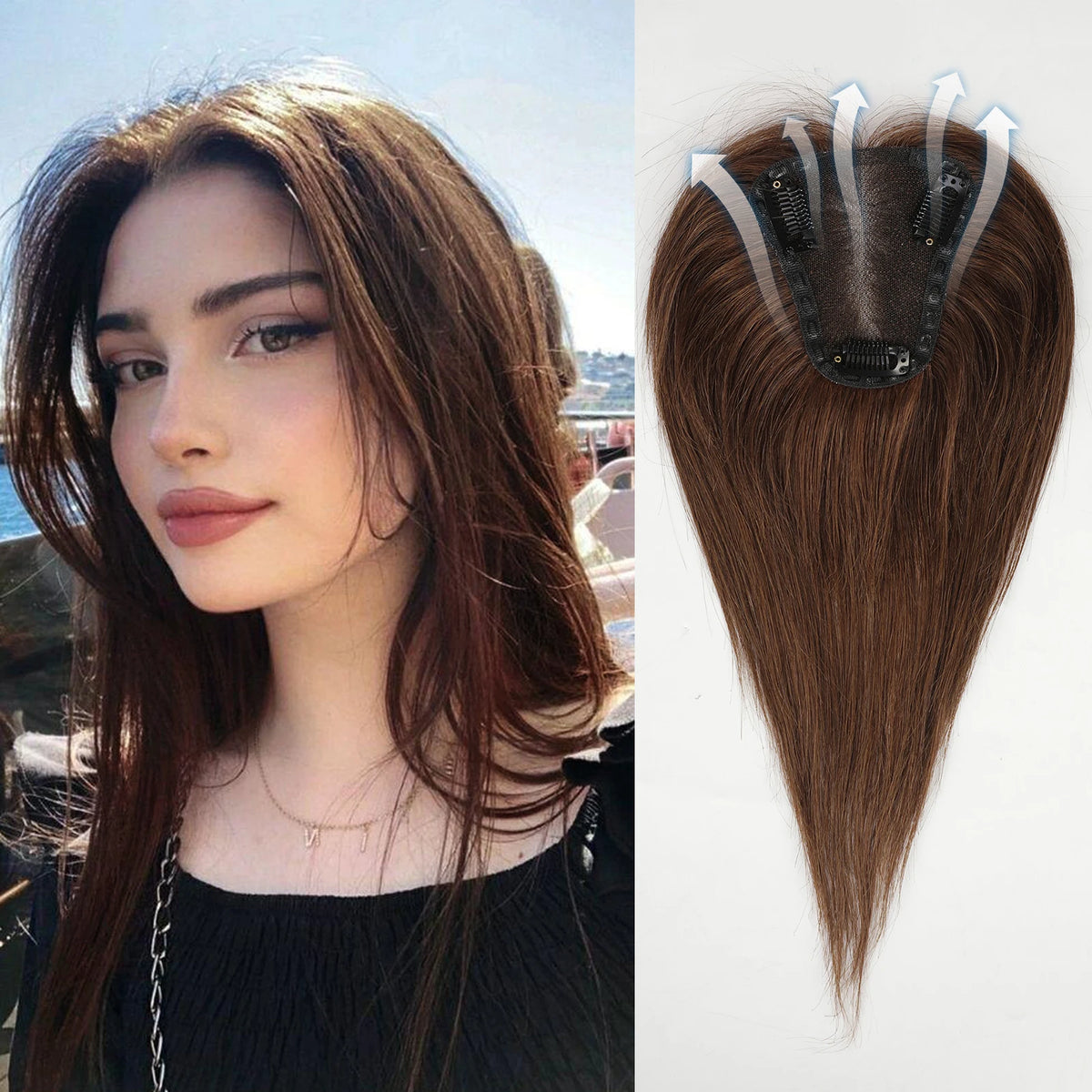 Salon-quality human hair topper with natural movement and shine