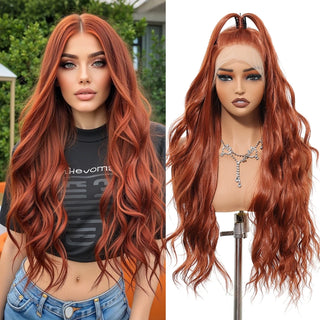 Side-by-side comparison of a person with a Ginger Wig on a mannequin head.