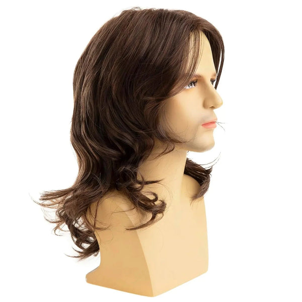 Side profile of realistic Men’s Brown Wig with clean layered cut