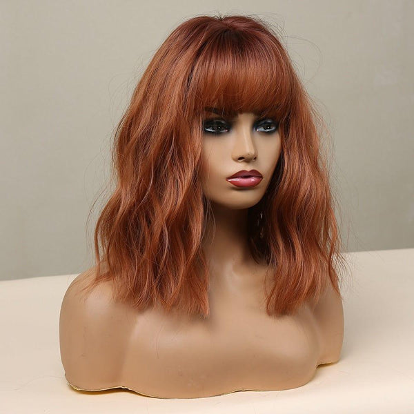 Side view of auburn red wig – vibrant copper red tones