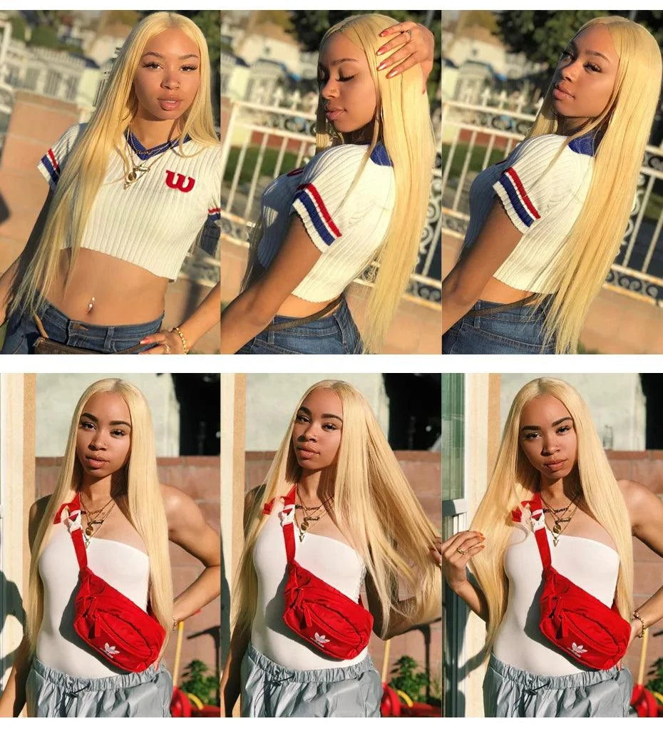 Side view of blonde full lace wig with natural hairline