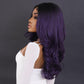 Side view of purple lace front wig displaying sleek, straight strands and ear-to-ear lace coverage