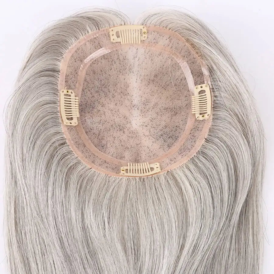 Silver Grey Hair Topper Mono Base