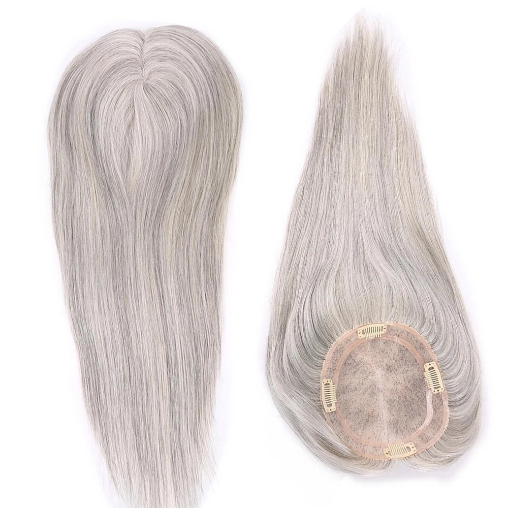 Silver Grey Hair Topper Virgin Hair