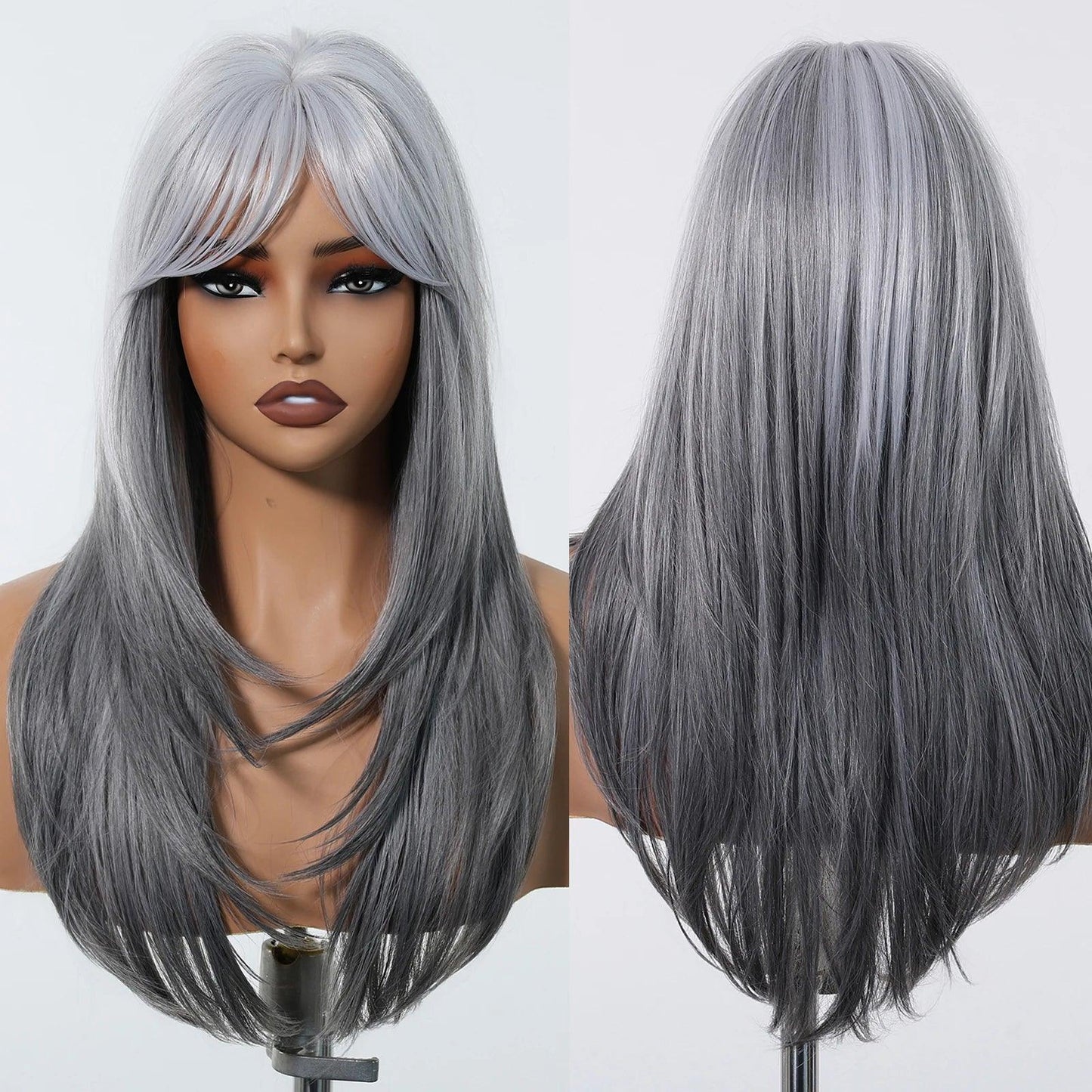 Silver Grey Wig on a Mannequin Head