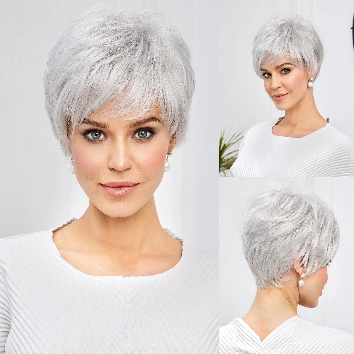 Silver Ice Grey Glueless Wigs for Beginners