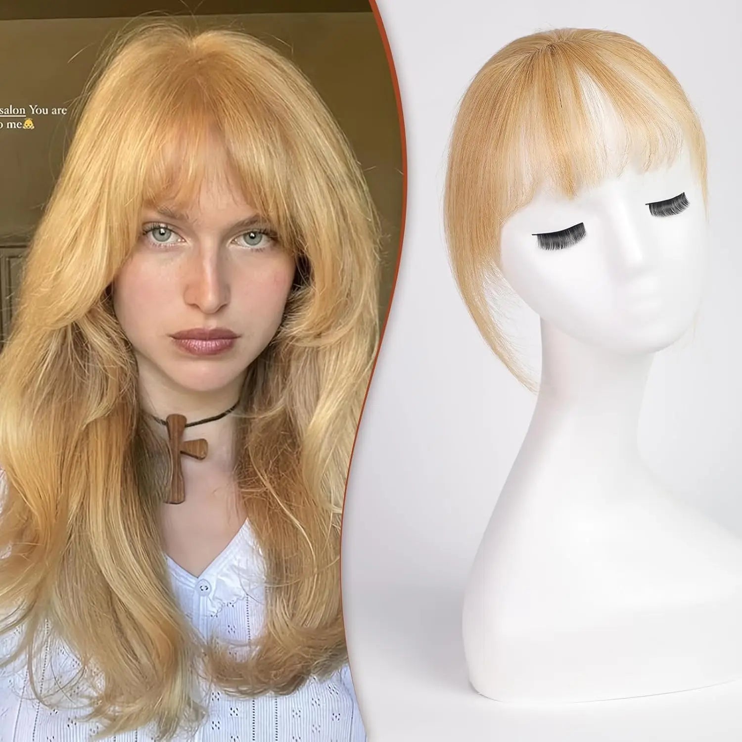Strawberry Blonde Clip On Bangs Human Hair