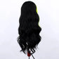 Synthetic black and green wig with pre-plucked lace front and soft curls