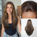 Synthetic lace front wig straight style with middle part