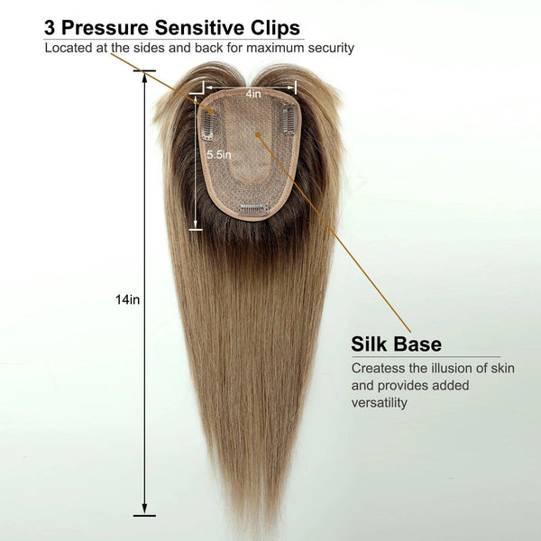 Close-up of silk base construction with clip-in attachments on Remy hair topper