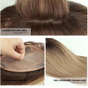 Close-up of silk base construction with clip-in attachments on Remy hair topper