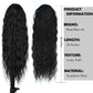 Two black curly ponytail extensions on a stand with product information on the right.