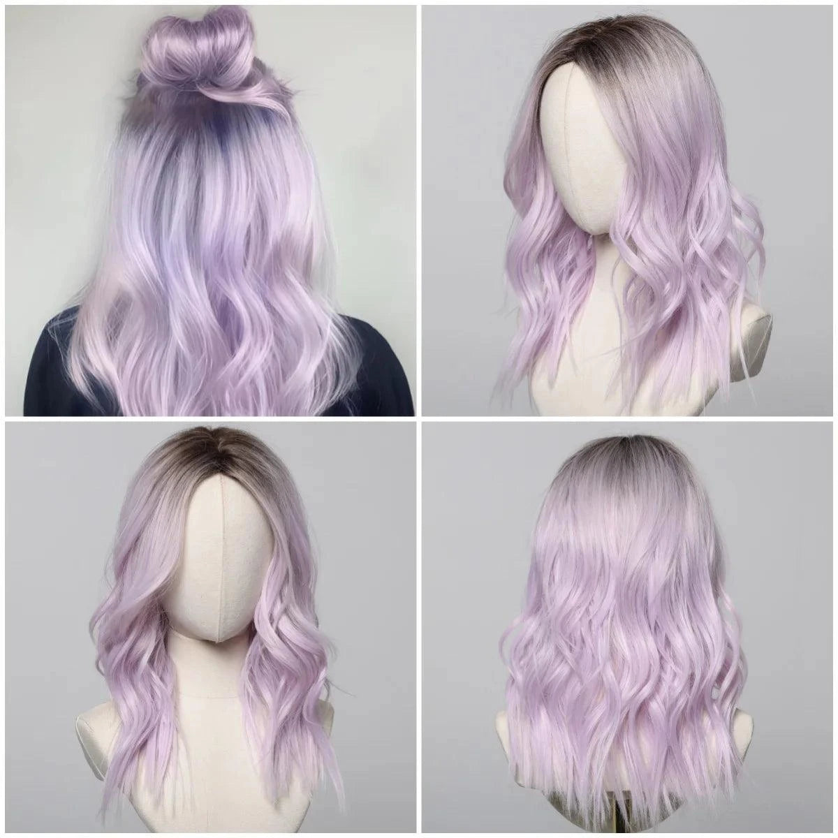 Heat-resistant purple wig styled with soft waves