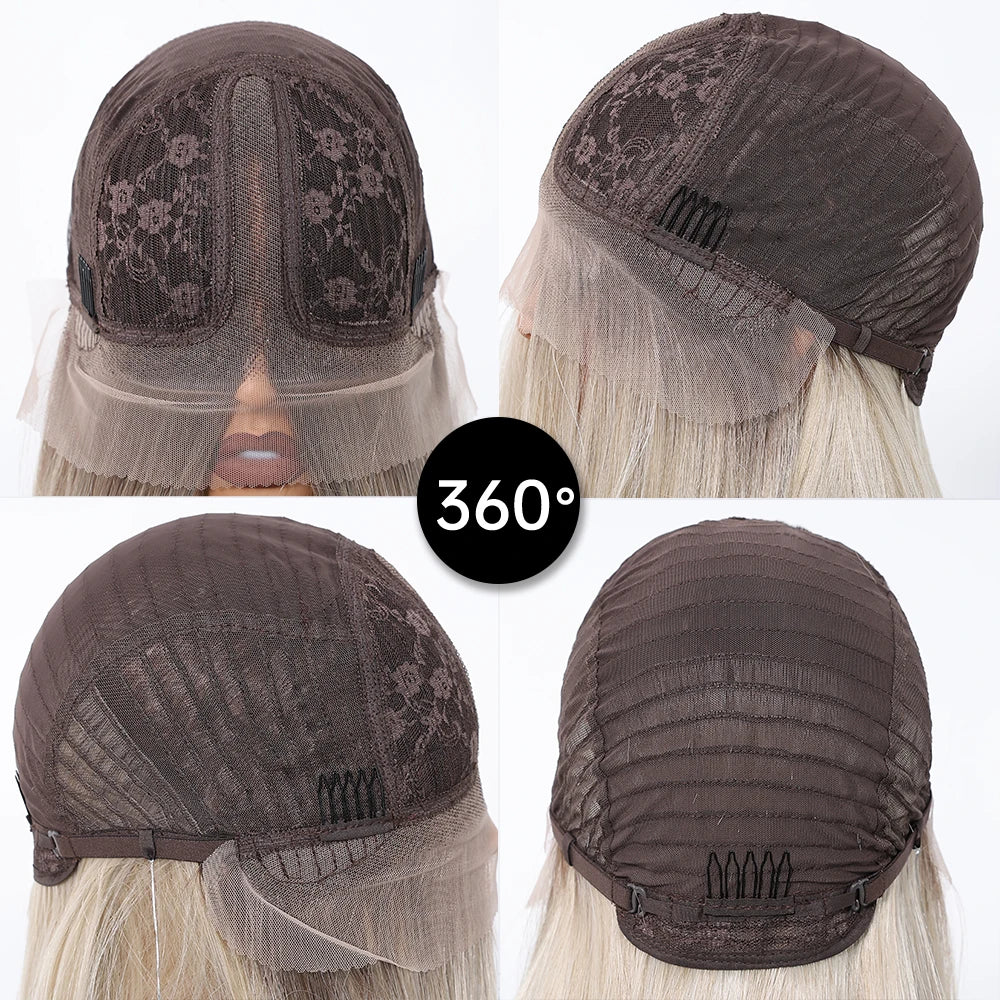 White Blonde Hair Wig with lace front and blonde hair, shown from multiple angles on a white background.