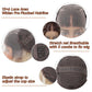 Wig cap with stretch net, lace area, and elastic strap for adjusting size.