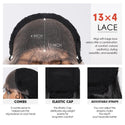 Wig with measurements and features on a white background