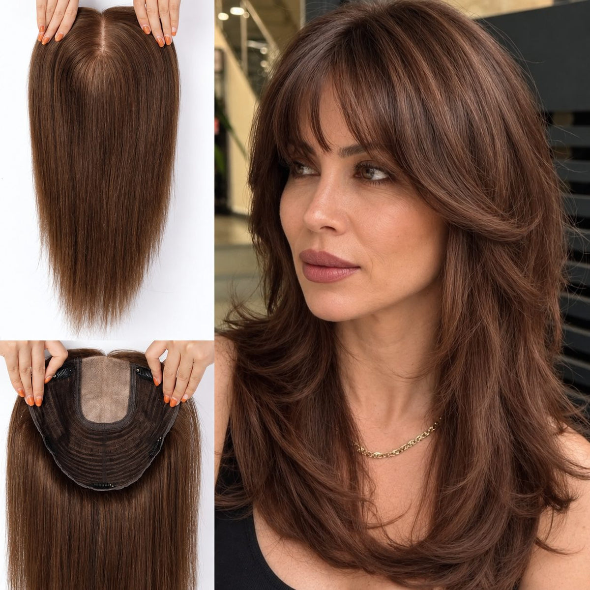 Wiglets Hair Topper Brown With Bangs