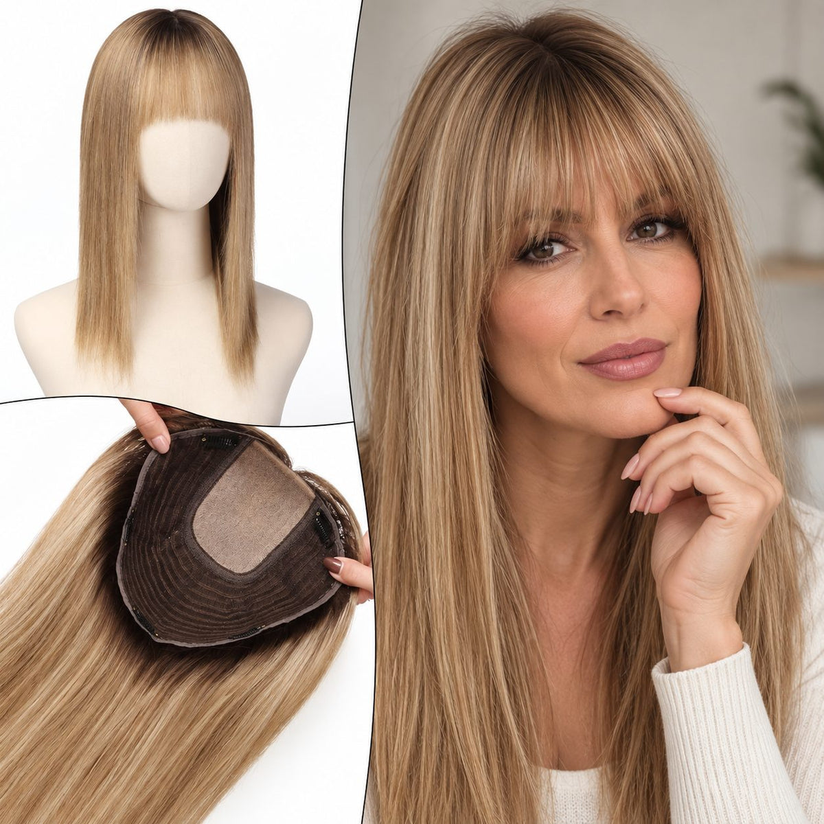 Wiglets Hair Topper Light Brown with Bangs