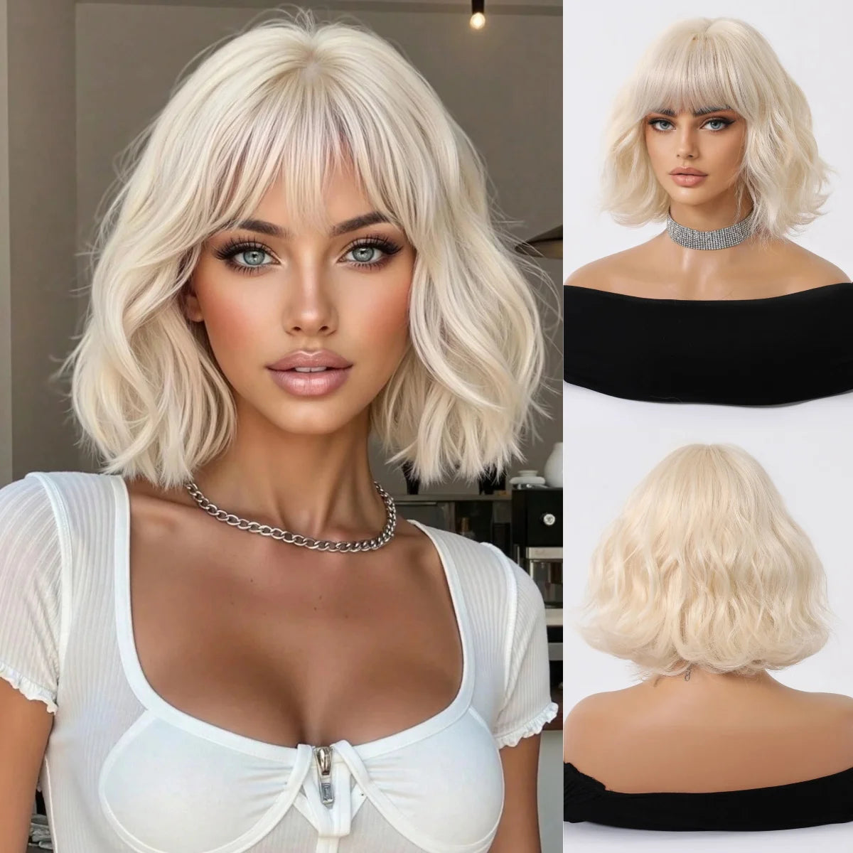 Wigs Hair Platinum Blonde