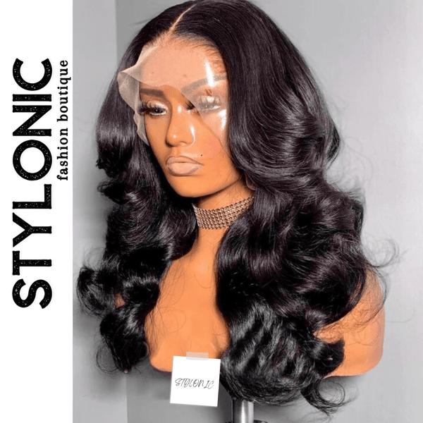 Stylonic Fashion Boutique Lace Front Synthetic Wig Black Long Body Wave Wig Synthetic Hair Lace Wig Long Body Wave Black Wig - Stylonic Wigs