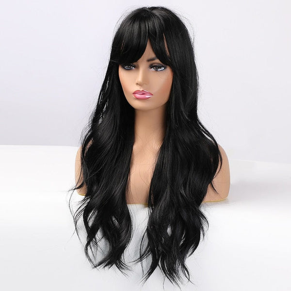 Stylonic Fashion Boutique Synthetic Wig Black Wig with Bangs Wigs - Wavy Black Wig with Bangs | Stylonic Fashion Boutique