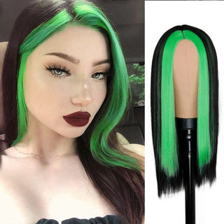Stylonic Fashion Boutique Synthetic Wig Black Wig with Green Streak Wigs - Black Wig with Green Streak | Stylonic Fashion Boutique
