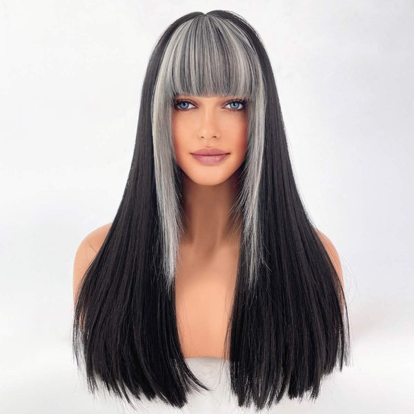 Stylonic Fashion Boutique Synthetic Wig Black Wig with Silver Bangs Black Wig with Silver Bangs - Stylonic Wigs
