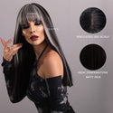 Stylonic Fashion Boutique Synthetic Wig Black Wig with Silver Bangs Wigs - Silver Wigs | Black Wig with Silver Bangs | Stylonic