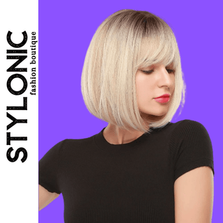 Stylonic Fashion Boutique Synthetic Wig Blonde Bob Wig with Bangs Blonde Bob Wig with Bangs - Stylonic Wigs