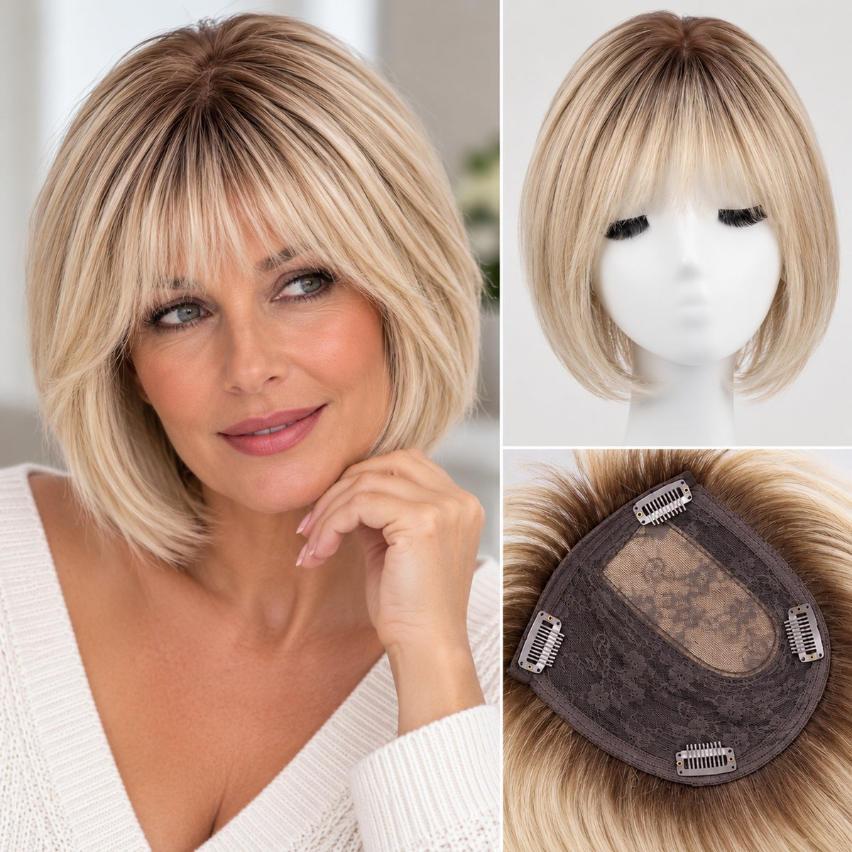 Blonde Hair Topper with Dark Roots