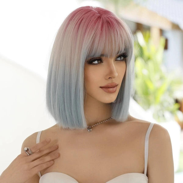 Synthetic Blue and Pink Wig
