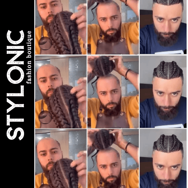 Stylonic Fashion Boutique Toupee Natural Black / 12 inches Braids Human Hair Toupee For Men Braids Human Hair Toupee For Men - Stylonic Premium Wigs