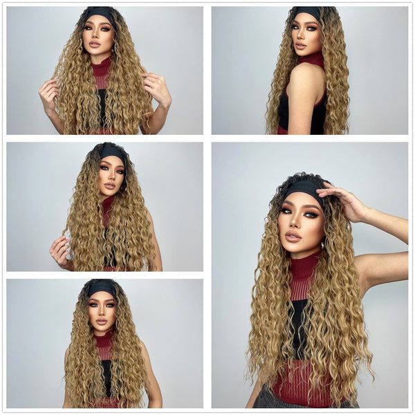 Stylonic Fashion Boutique Synthetic Wig Brown Curly Headband Wig Brown Curly Headband Wig - Stylonic Wigs