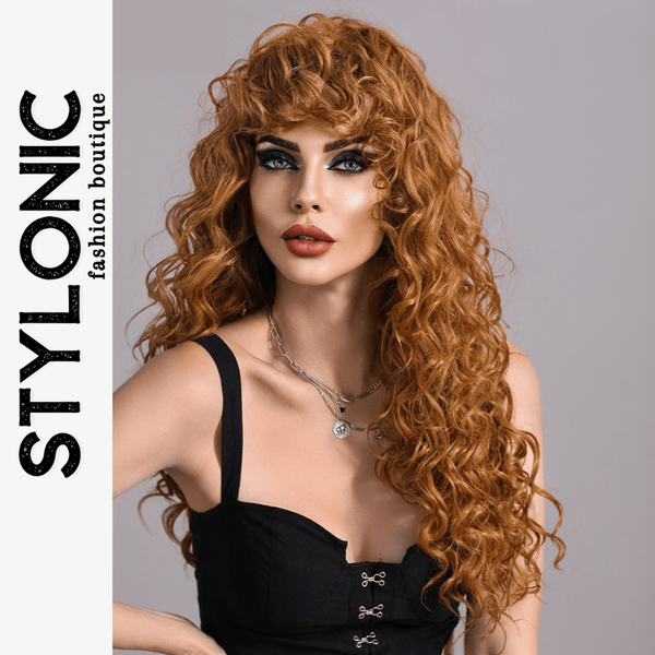 Stylonic Fashion Boutique Synthetic Wig Brown Curly Wig with Bangs Brown Curly Wig with Bangs - Stylonic Fashion Boutique