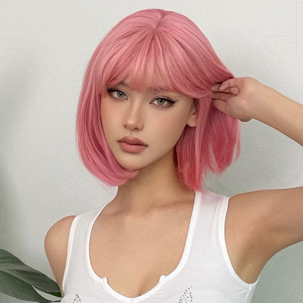 Stylonic Fashion Boutique Synthetic Wig Bubblegum Pink Short Straight Bob Wig Bubblegum Pink Short Straight Bob Wig - Stylonic Wigs