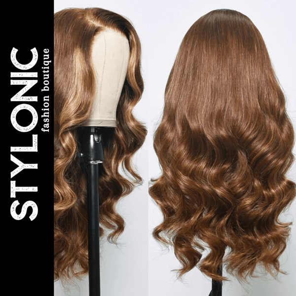 Stylonic Fashion Boutique Human Hair Wig Chocolate Brown with Blonde Highlight Wig Chocolate Brown with Blonde Highlight Wig - Stylonic Wigs