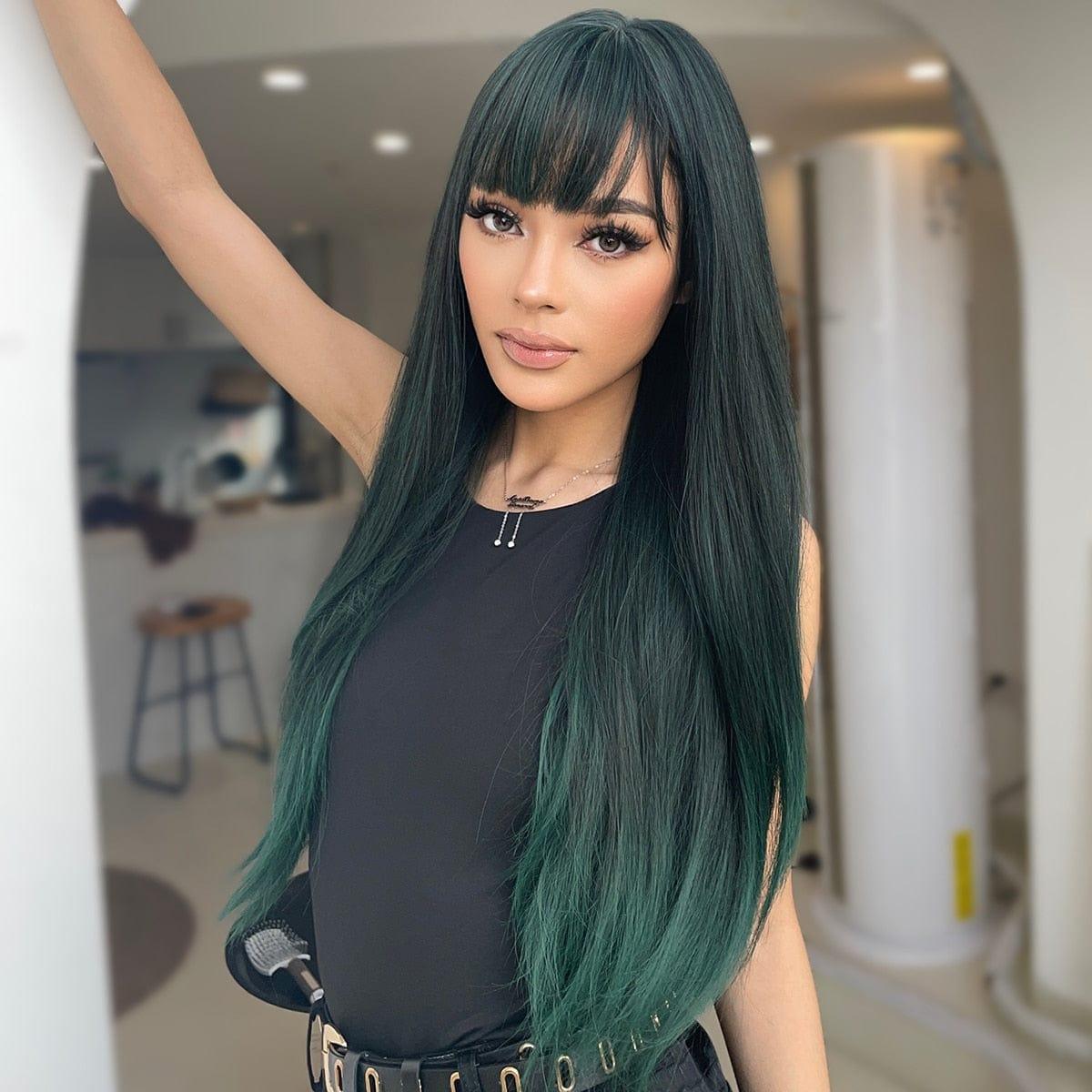 cosplay green wig with fringe