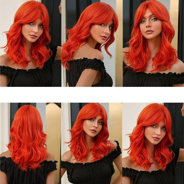 Bright Red Wig with Bangs