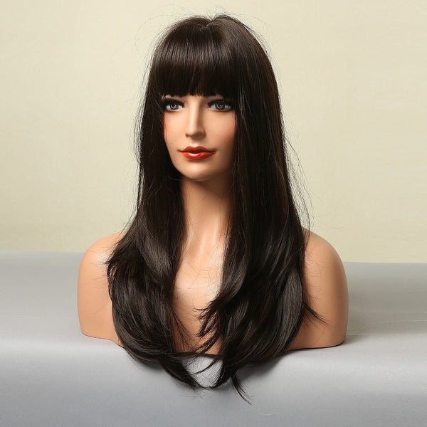 Stylonic Fashion Boutique Synthetic Wig Dark Brown Wig with Bangs Dark Brown Wig with Bangs - Stylonic Fashion Boutique