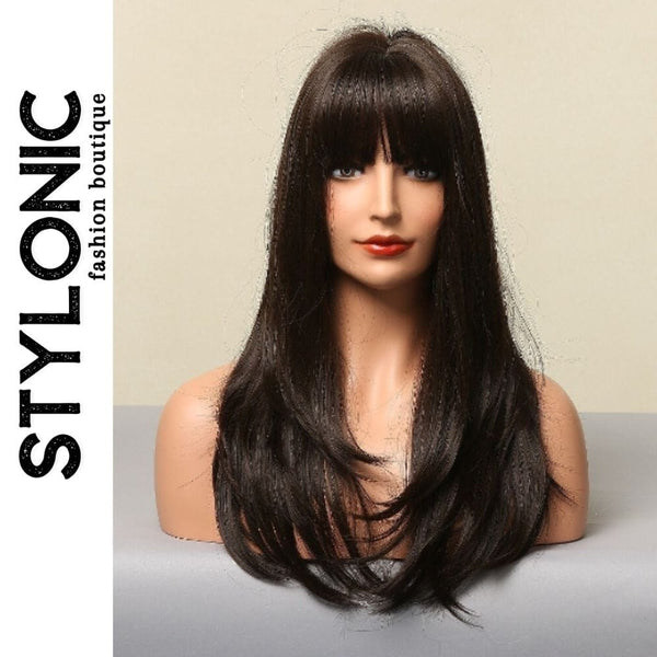 Stylonic Fashion Boutique Synthetic Wig Dark Brown Wig with Bangs Dark Brown Wig with Bangs - Stylonic Fashion Boutique
