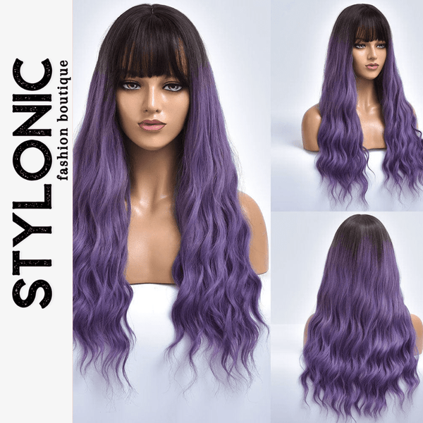 Stylonic Fashion Boutique Synthetic Wig Dark Purple Wig with Bangs Dark Purple Wig with Bangs - Stylonic Fashion Boutique