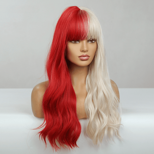 Stylonic Fashion Boutique Synthetic Wig EM6113 Half Red Half Blonde Wig Half Red Half Blonde Wig - Stylonic Premium Wigs