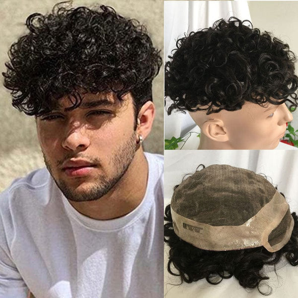 Stylonic Fashion Boutique China / 6x8 / 6 inches Human Hair Brown Curly Toupee For Men