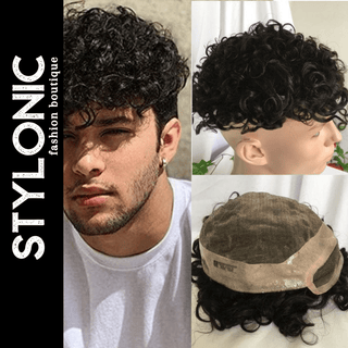 Stylonic Fashion Boutique Toupee Human Hair Brown Curly Toupee For Men Human Hair Brown Curly Toupee For Men - Stylonic Wigs