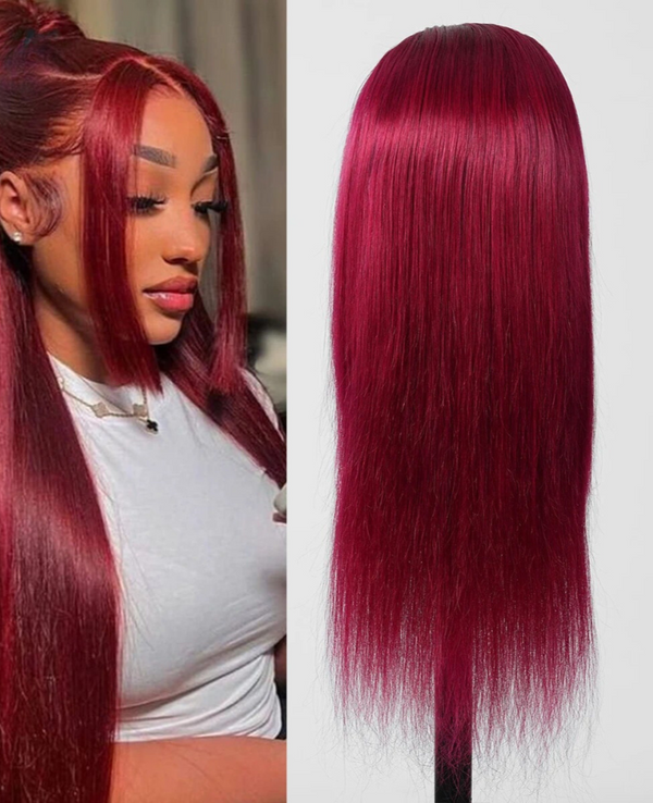 Human Hair Burgundy Lace Front Wig Stylonic Wigs