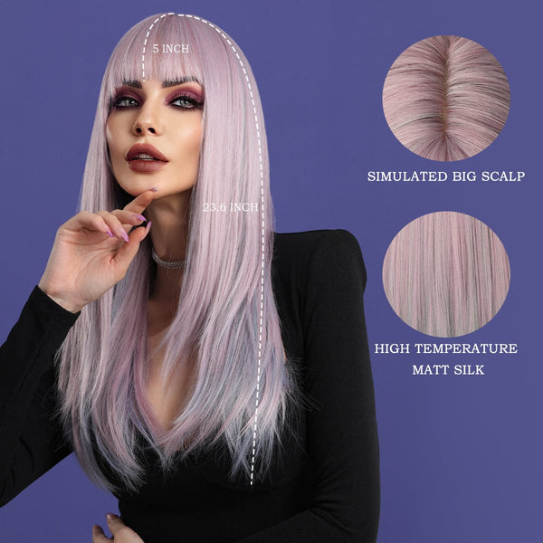 Stylonic Fashion Boutique Synthetic Wig Light Purple Wig with Bangs Light Purple Wig with Bangs - Stylonic Wigs