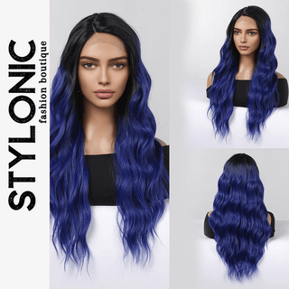 Stylonic Fashion Boutique Lace Front Synthetic Wig Long Ombre Wavy Lace Front Blue Wig Long Ombre Wavy Lace Front Blue Wig - Stylonic