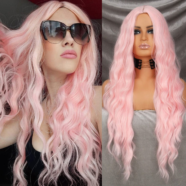 Stylonic Fashion Boutique Long Wavy Baby Pink Synthetic Wig