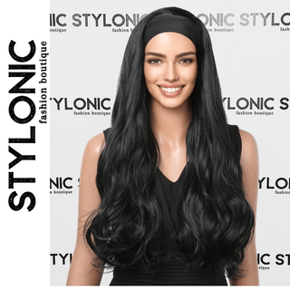 Stylonic Fashion Boutique Synthetic Wig HB017-1 Long Wavy Black Head Band Wig Long Wavy Black Head Band Wig - Stylonic Wigs
